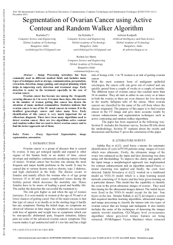 First page of Segmentation of Ovarian Cancer using Active Contour and Random Walker Algorithm